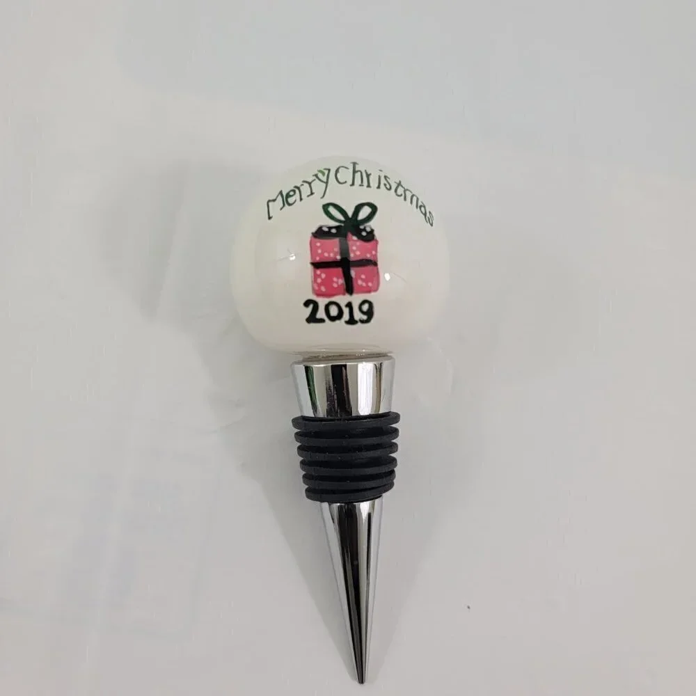 Pier 1 Imports Li Bien Hand Painted Bottle Stopper MERRY CHRISTMAS 2019 Topper